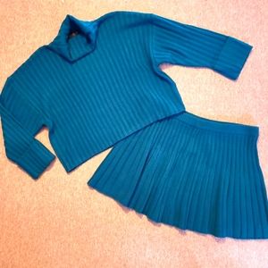 Elouqii Size 22/20 Chunky Cable Knit Sweater Skater Skirt Set Teal